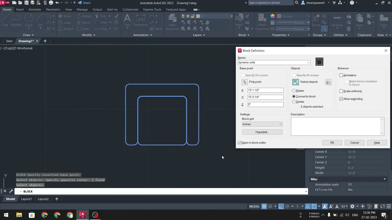 Dynamic Sofa Block in AutoCAD 2023 | www.procadd.in | Dynamic Block