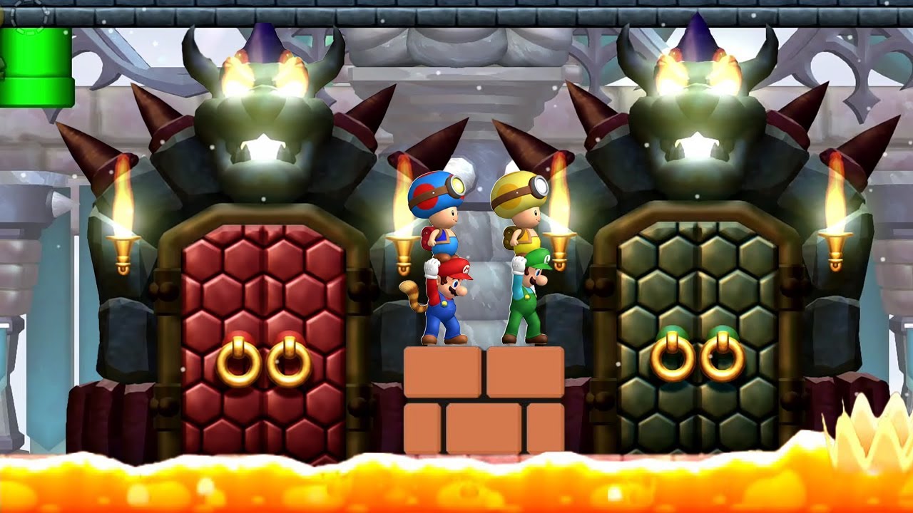 New Super Mario Bros U (Vulcanic 2) – 4 Players Co Op Walkthrough #1