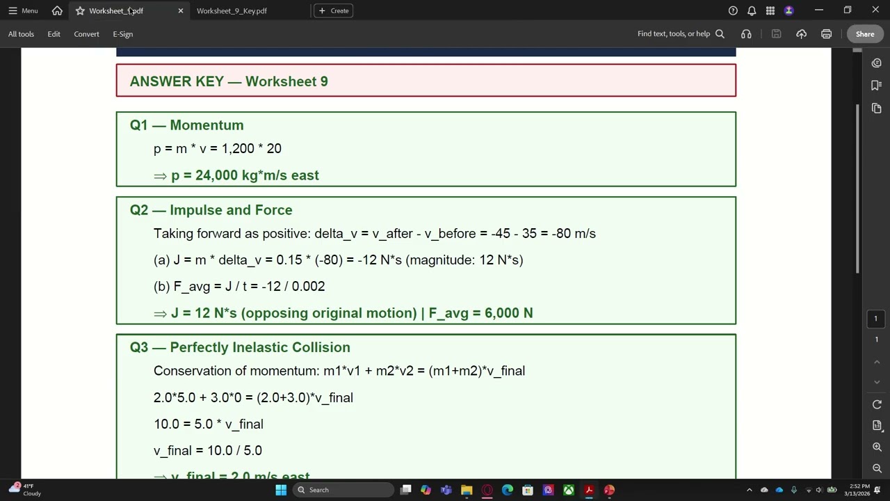 Рабочий лист по линейному импульсу (техническая физика)