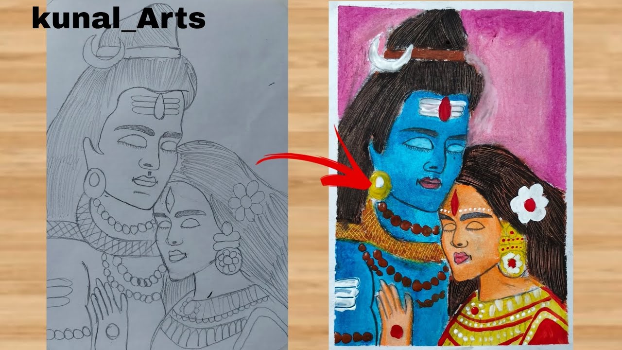 Lord shiv parvati drawing, mahashivratri special drawing, easy drawing, for beginners 