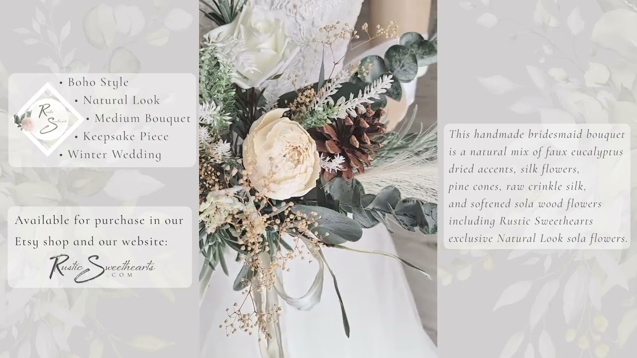 Winter Boho Wedding Flowers | Medium Bridesmaid Bouquet in Ivory Soft Sola Wood and Faux Silk Floral