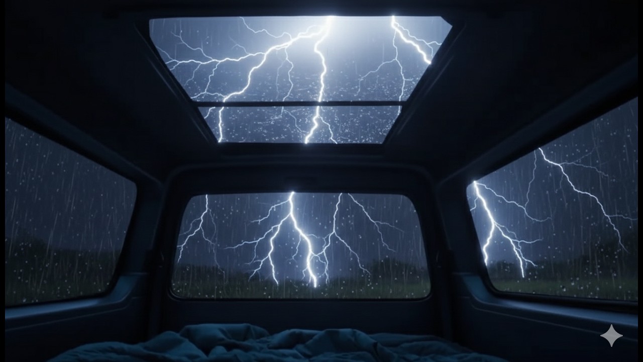 Cozy Rain Night in Camper Van 🌧️ | Relaxing Rain Sounds on Glass Roof for Sleep