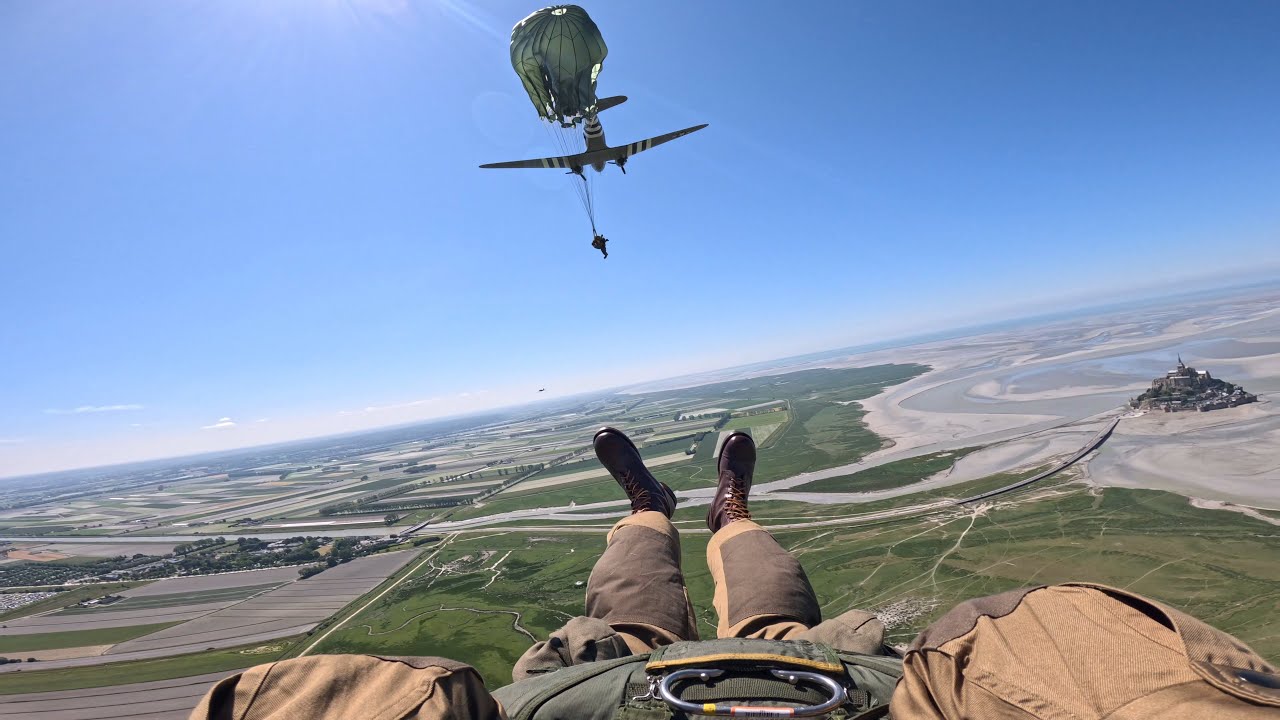 Normandy D-Day 80th Anniversary Airborne Jump at Mont Saint Michel From a WW2 era C-47