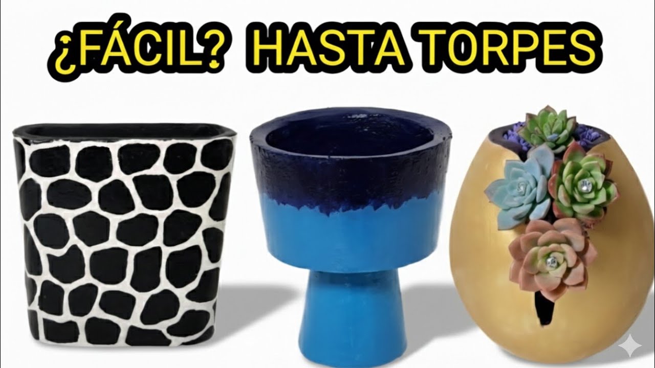 3 MACETAS FÁCILES | HASTA MANOS TORPES | ARTESANÍA EN CEMENTO | HACER MACETAS@diyheees
