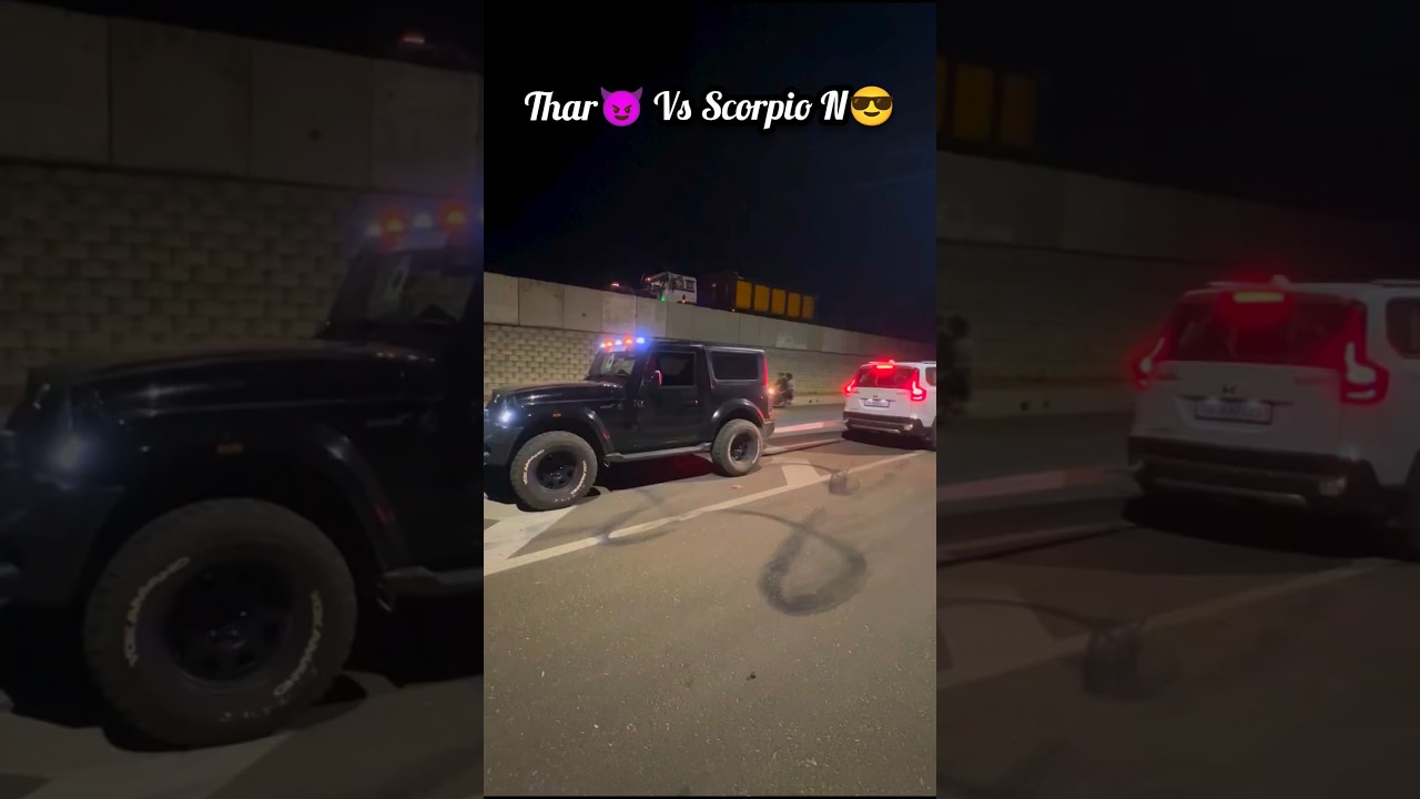 Mahindra Thar Vs Scorpio N Tug of war on road 😈 #thar #scorpio #shorts #tugofwar #ytshorts