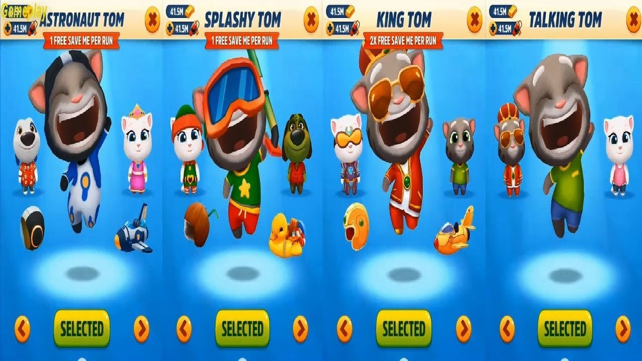 Talking Tom Gold Run -Astronaut Tom vs Splashy Tom vs King Tom vs Talking Tom - Catch the Raccoon