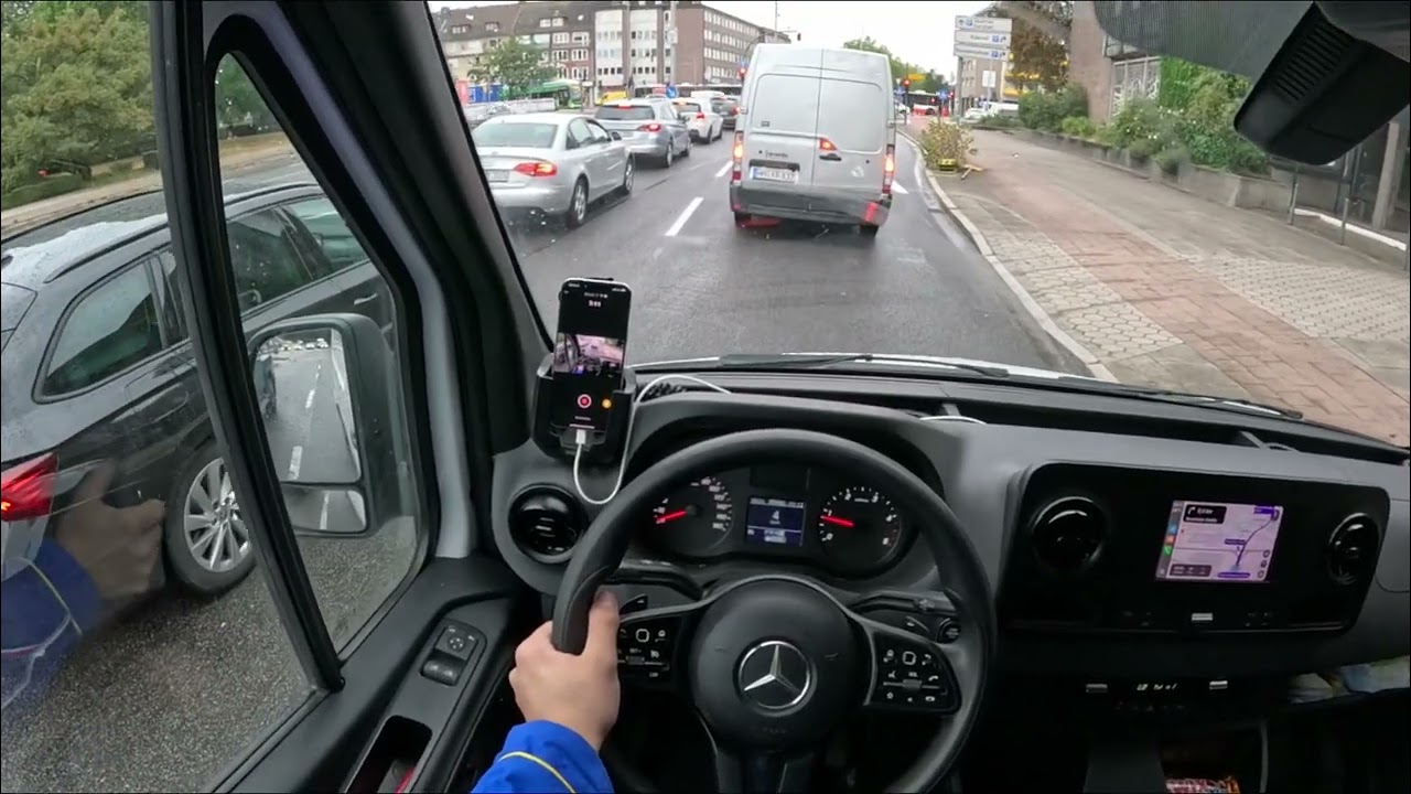 POV Mercedes Sprinter by van around town
