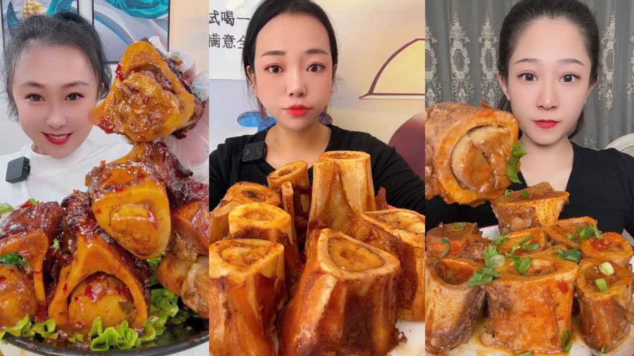 Eating Braised Beef Bone Marrow Spicy, Challenge Eating Super Spicy Braised Beef Bone Marrow