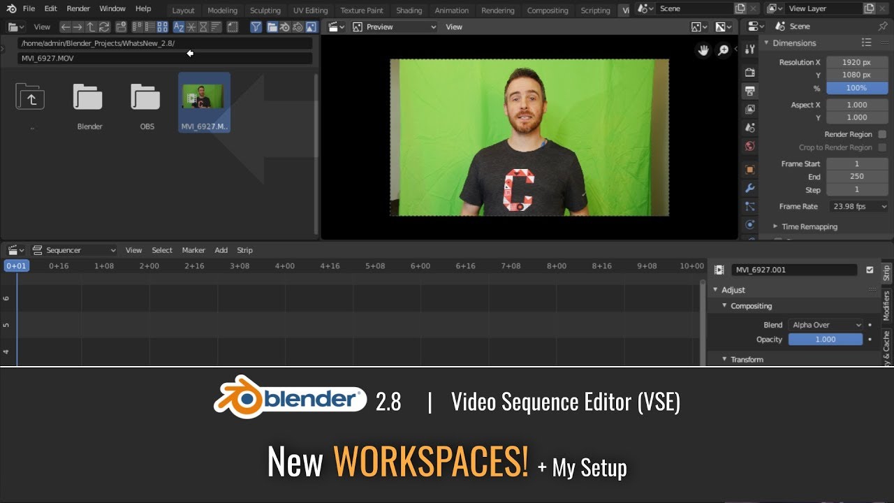 New WORKSPACES + My Setup in the Blender 2.8 Video Sequence Editor (VSE)