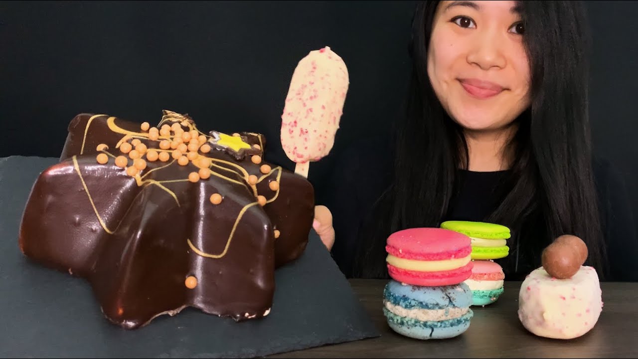 [ASMR] COFFEE CARAMEL PARFAIT CAKE + MACARON + ICE CREAM