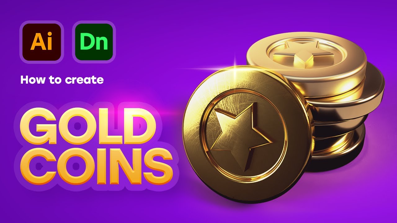 Shiny Gold Coins | Adobe Illustrator + Adobe Dimension CC Tutorial in 4K