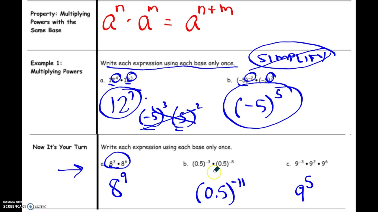 Lesson 7.3 Multiplying powers with the same base