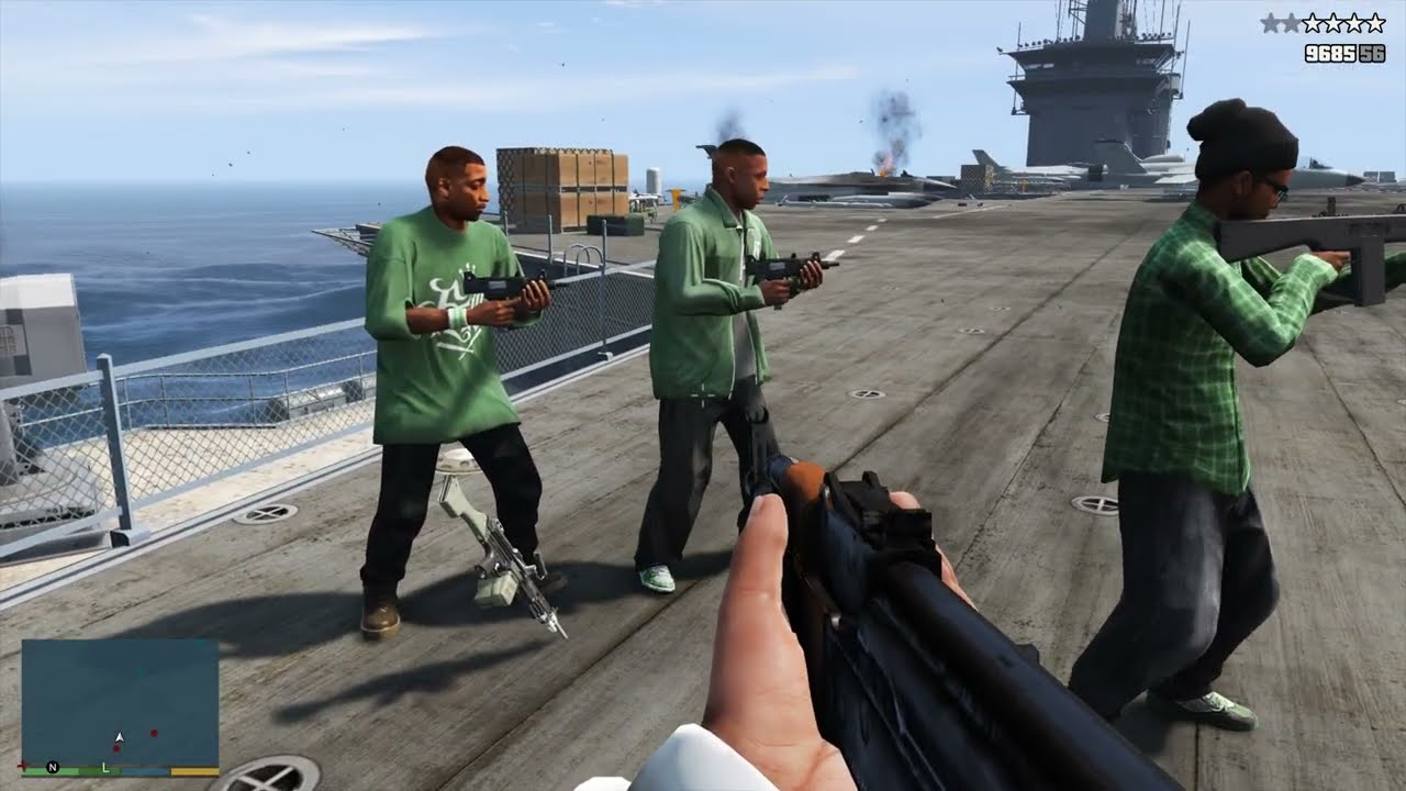 GTA 5 - Aircraft Carrier Assault by the Grove Street Gang + Ten Star Escape