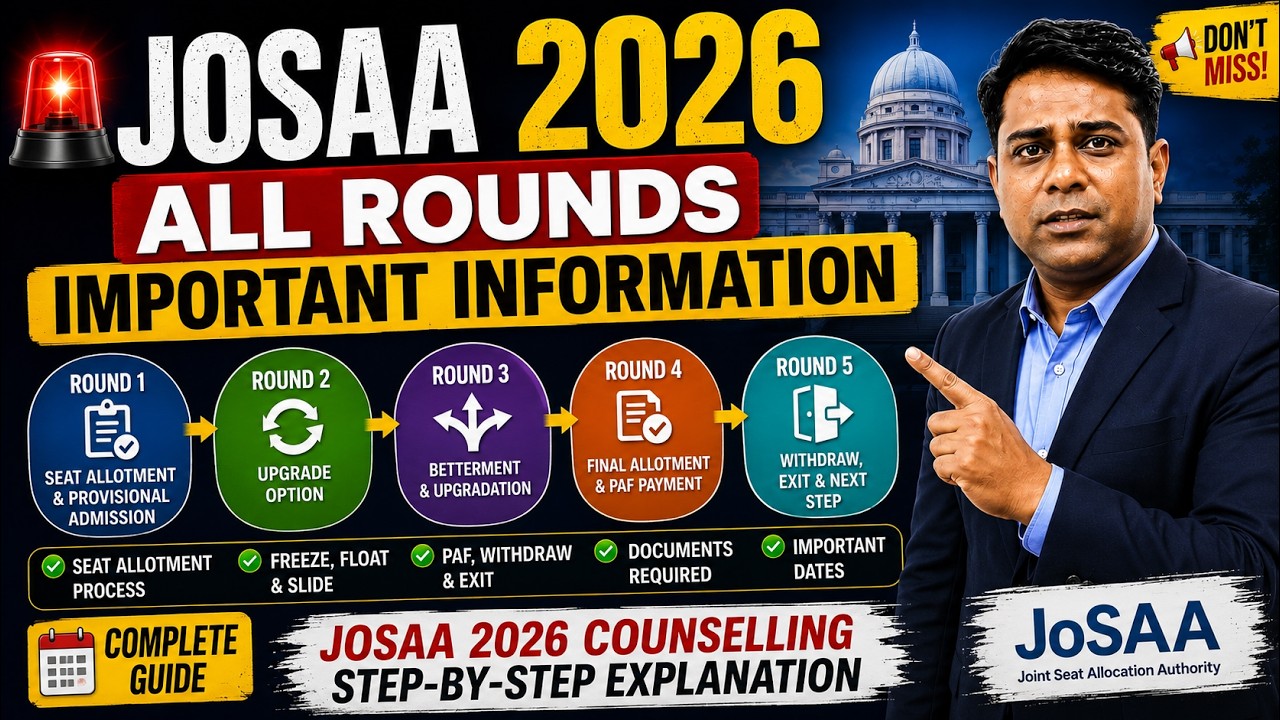 JoSAA 2026: All Rounds Complete Guide | Step-by-Step Counselling Process #aasir #josaa
