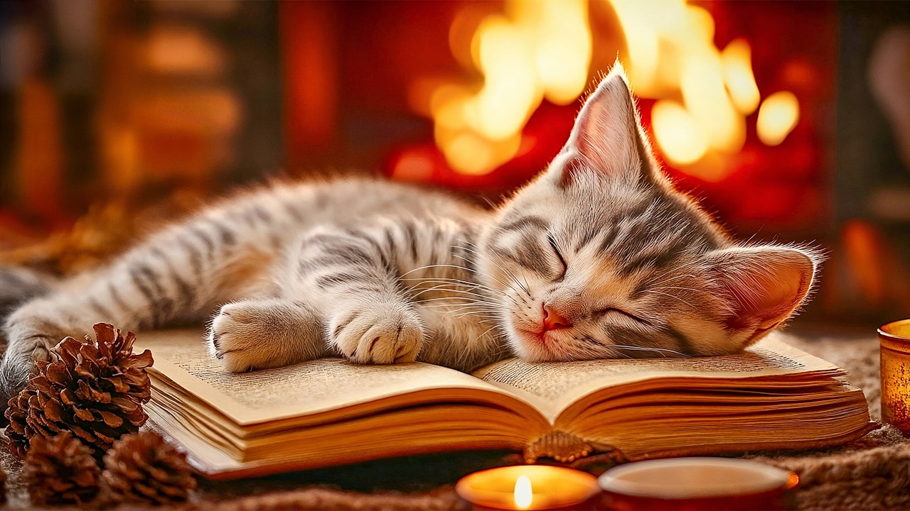 12 Hours Peaceful Cat Night Music🌙 Soft Piano & Fireplace for Instant Relaxation 😻