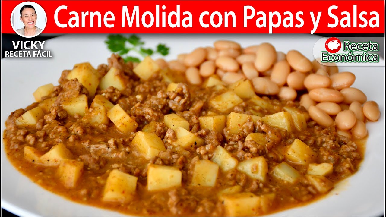CARNE MOLIDA CON PAPAS Y SALSA | Vicky Receta Facil