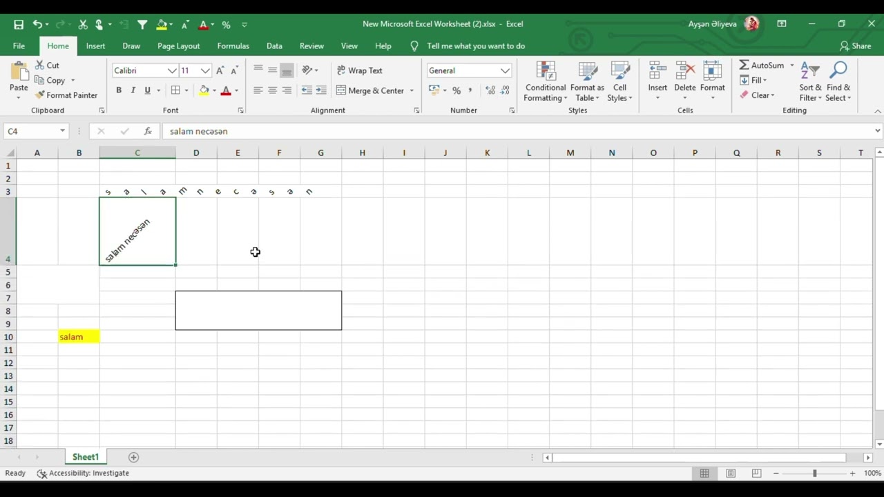 Excel 1 ci dərs | Ayşən Əliyeva