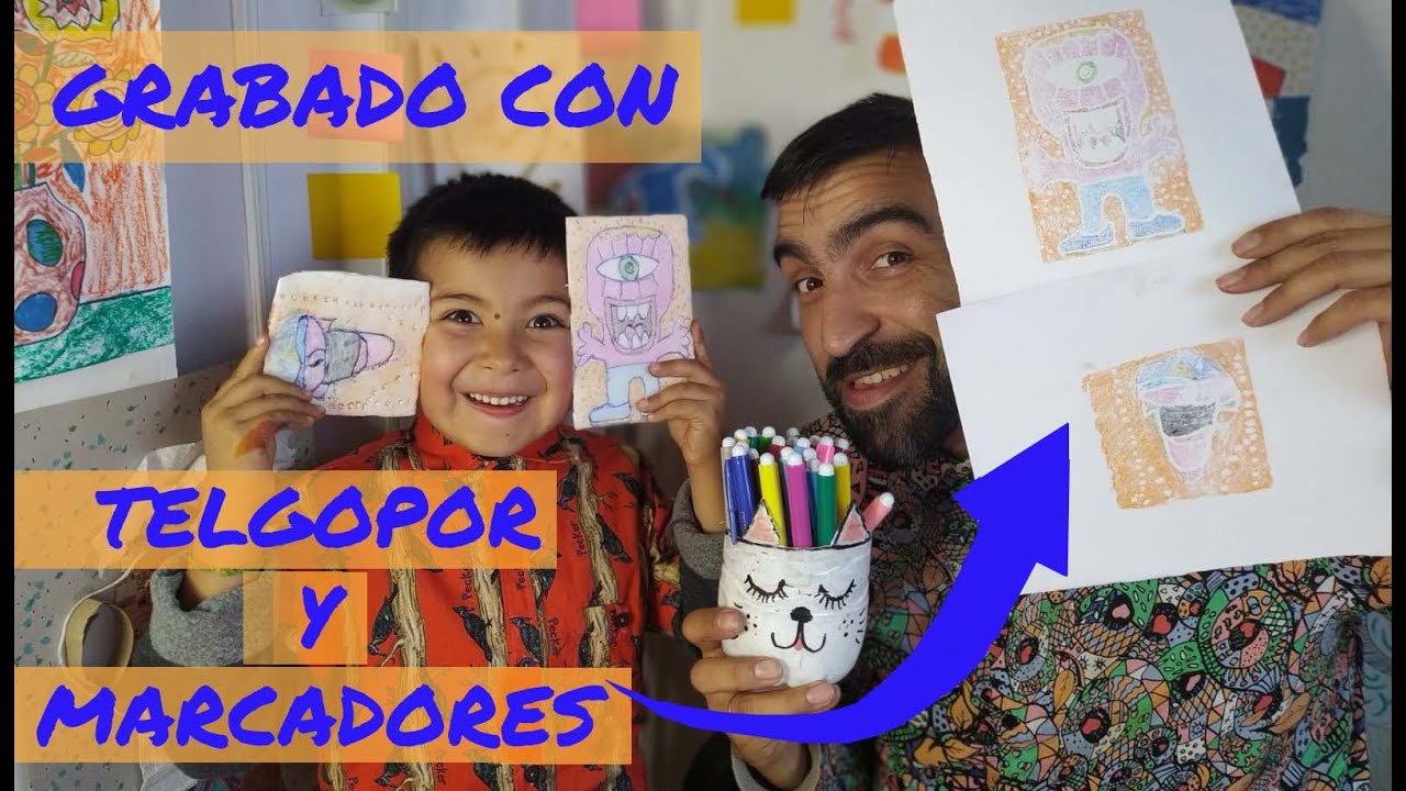 ✍️GRABADO en telgopor 📌 con MARCADORES, técnica fácil, plástica para niños y niñas.