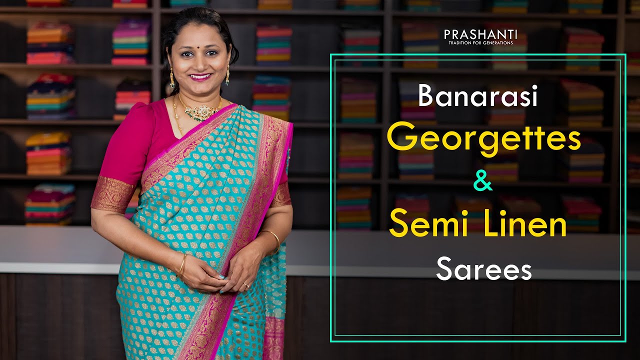 Pure Banarasi Georgettes, Semi Linen Sarees, Dress Materials & Pearl Jewellery by B'jewelled