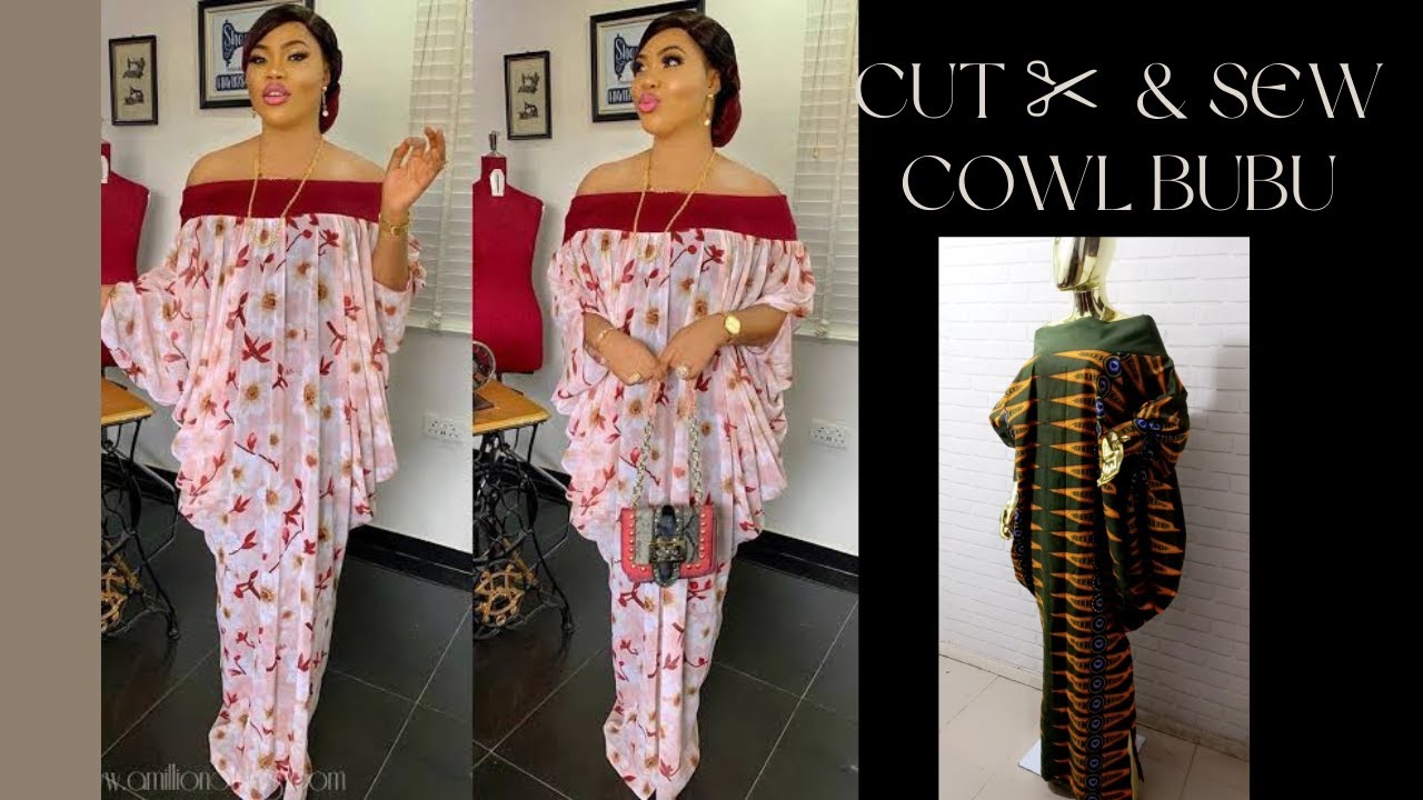 EASY CUT & SEW OFF-SHOULDER COWL KAFTAN / BUBU DRESS. African print(Ankara) cut and sew.