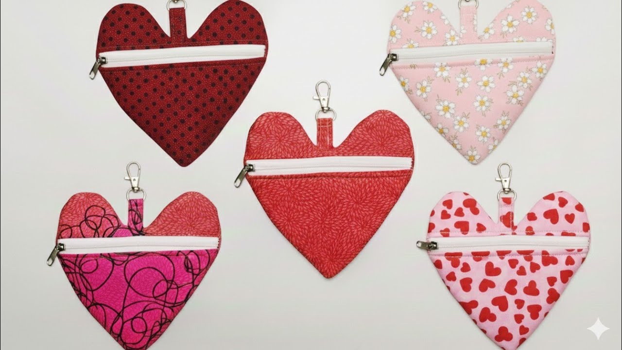 DIY VALENTINE'S DAY HEART ZIPPER POUCH | EASY 10-MINUTE SEWING PROJECT | MY DIY SEWING CRAFTS 