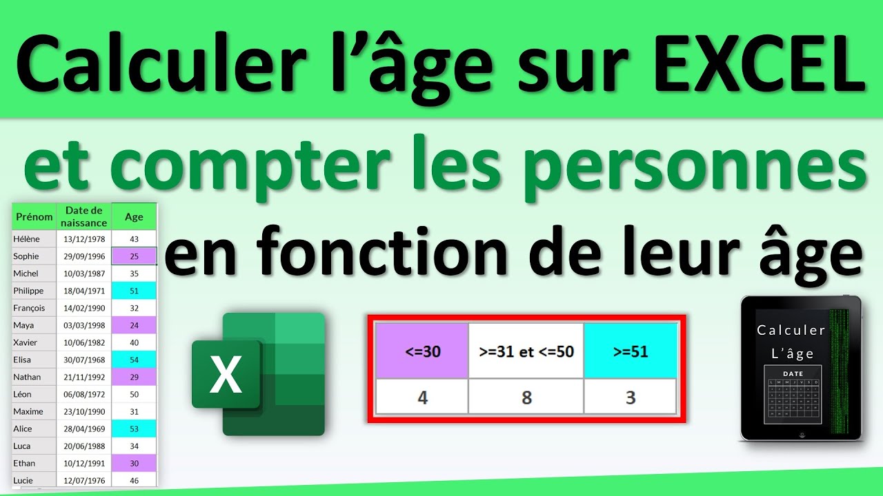 Calculer l'âge sur Excel et compter le nombre de personnes en fonction de leur âge