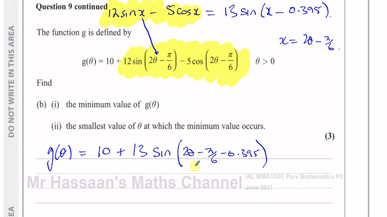 WMA13 IAL (Edexcel) P3 Июнь 2021 г. Q9 Тригонометрические тождества, Формулы сложения