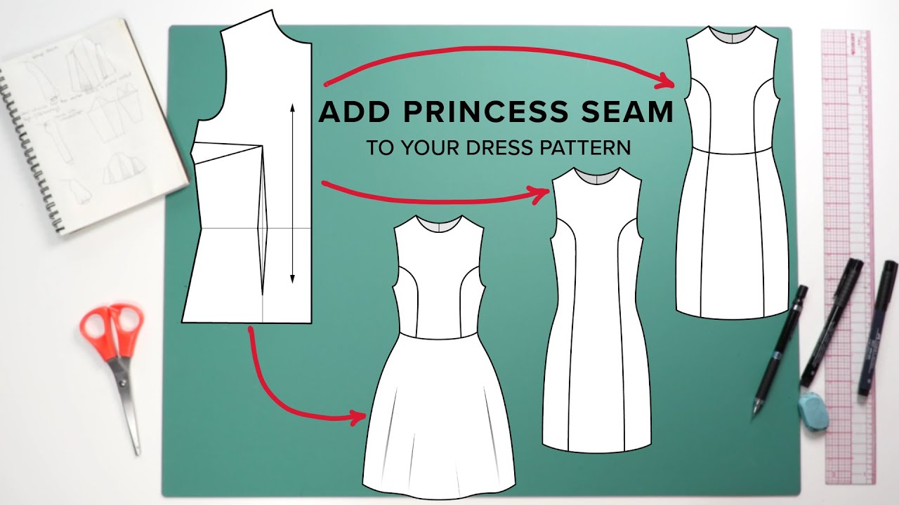 Pattern drafting for 3 different dresses with princess seams