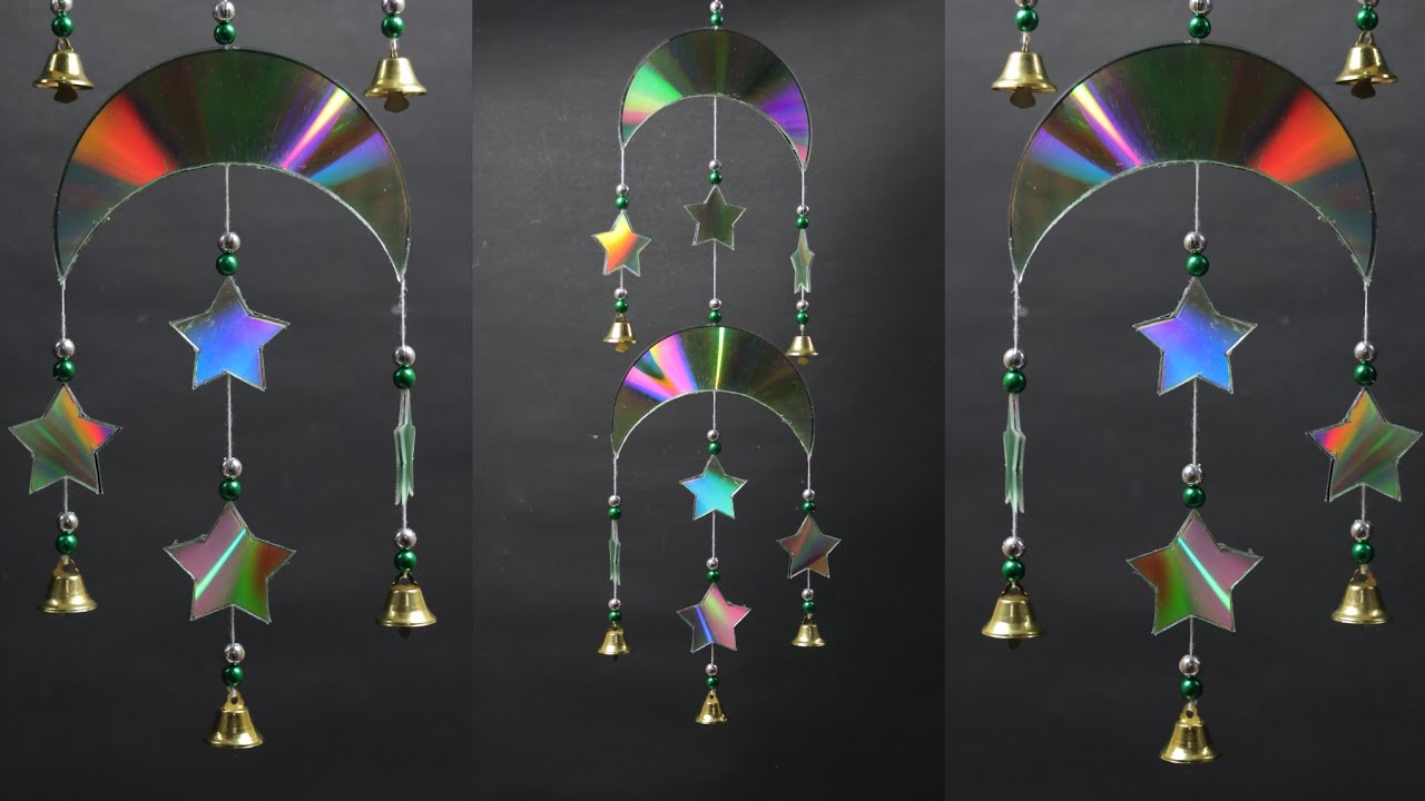 How to make moon 🌜and star ⭐ Wall Hanger with waste CDs | DIY | Old cd craft ideas | MOON STAR