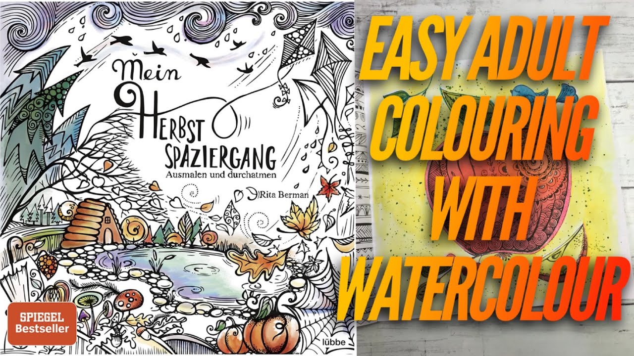 Easy adult colouring with watercolour in Rita Berman colouring book