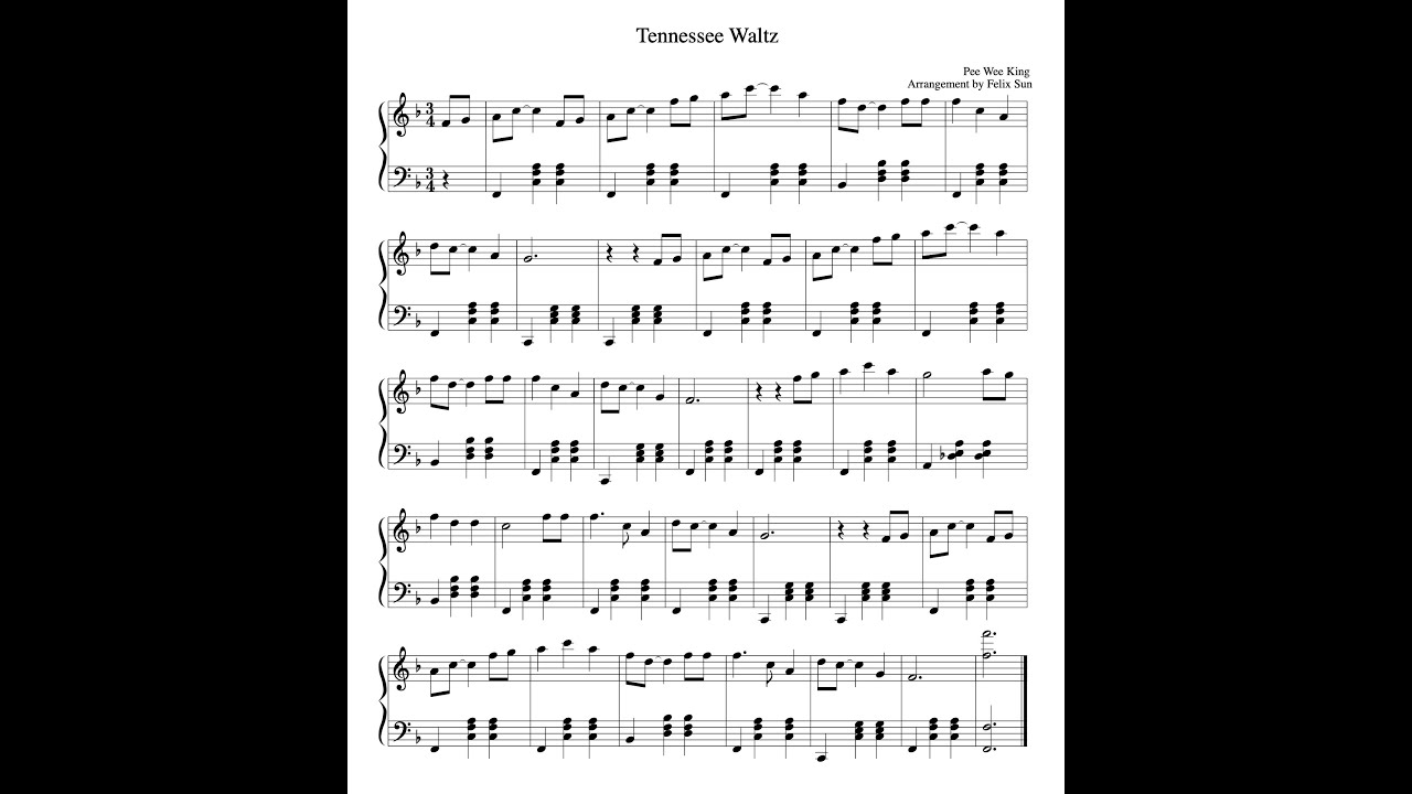 Tennessee Waltz - Piano Sheet Music (Beautiful Easy Arrangement)