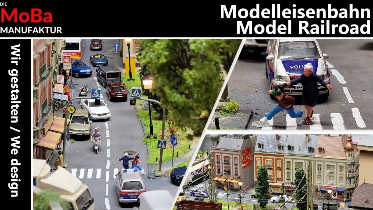 Modelleisenbahn H0 - WIR GESTALTEN Einkaufsstrasse Stadthäuser Hinterhof und Park / Bau Roco Anlage