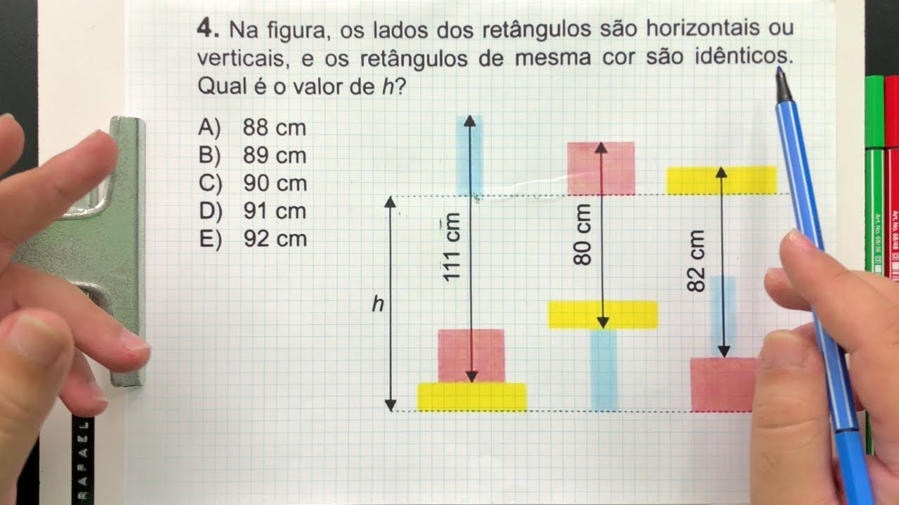 ⚠️ Gabarito OBMEP 2019 👉🏻 Qual é o Valor de h nos RETÂNGULOS Horizontais ou Verticais