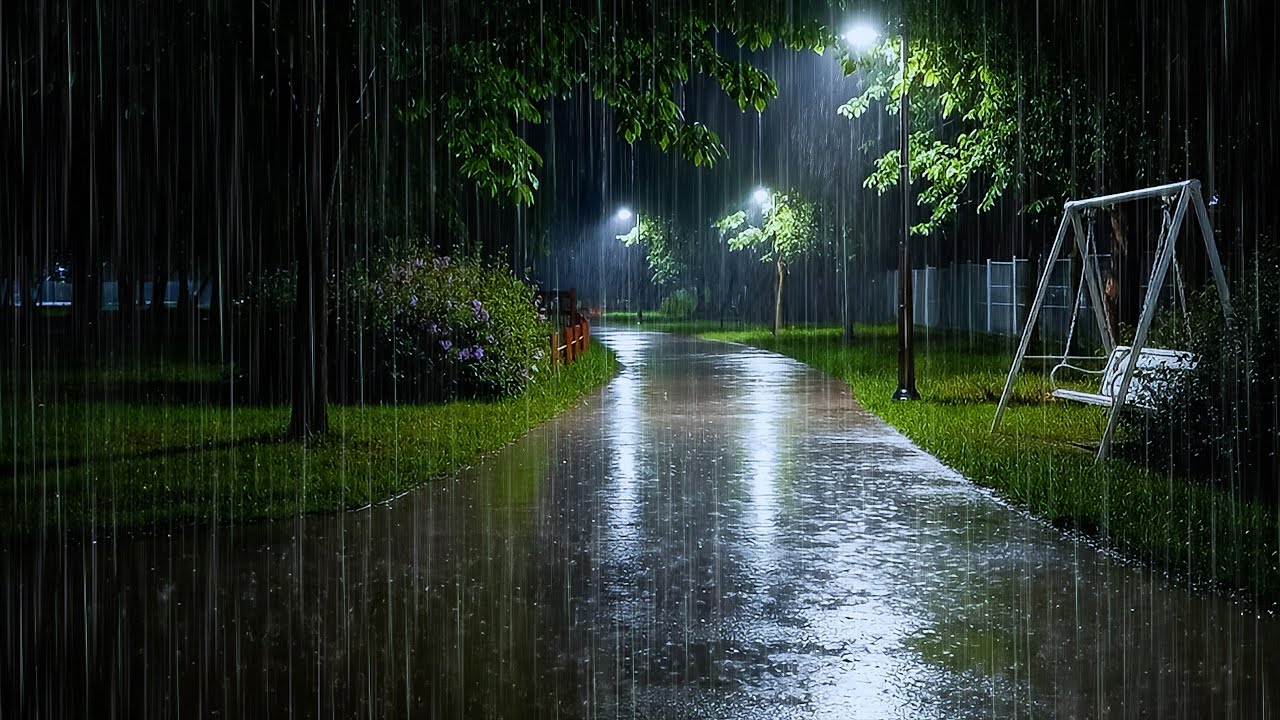 Stop Overthinking Right Away with Gentle Rain on Night Park | ASMR Rain to Sleep Deeply