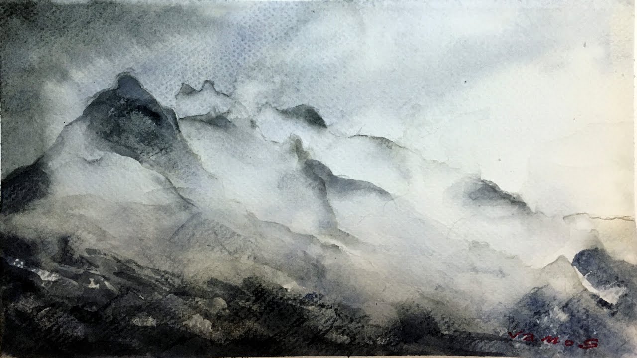 Misty Mountains - Watercolor Painting - By Vamos