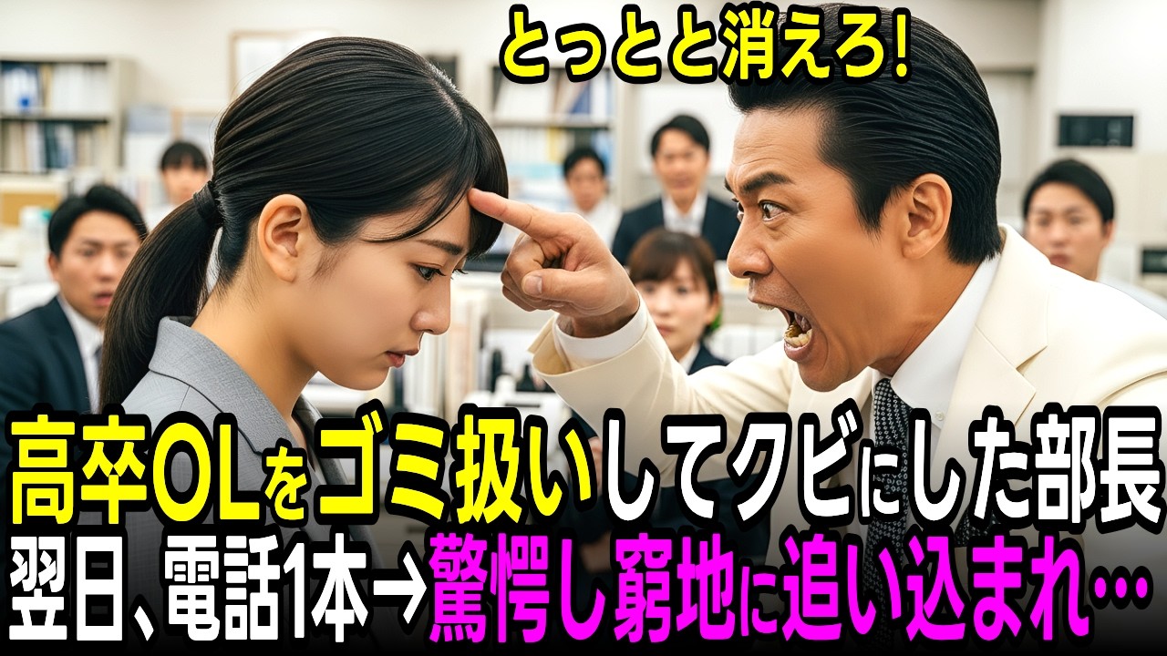 大物と知らず、謙虚で真面目な高卒OLをクビにした部長。翌日、1本の電話で部長は窮地に立たされ…