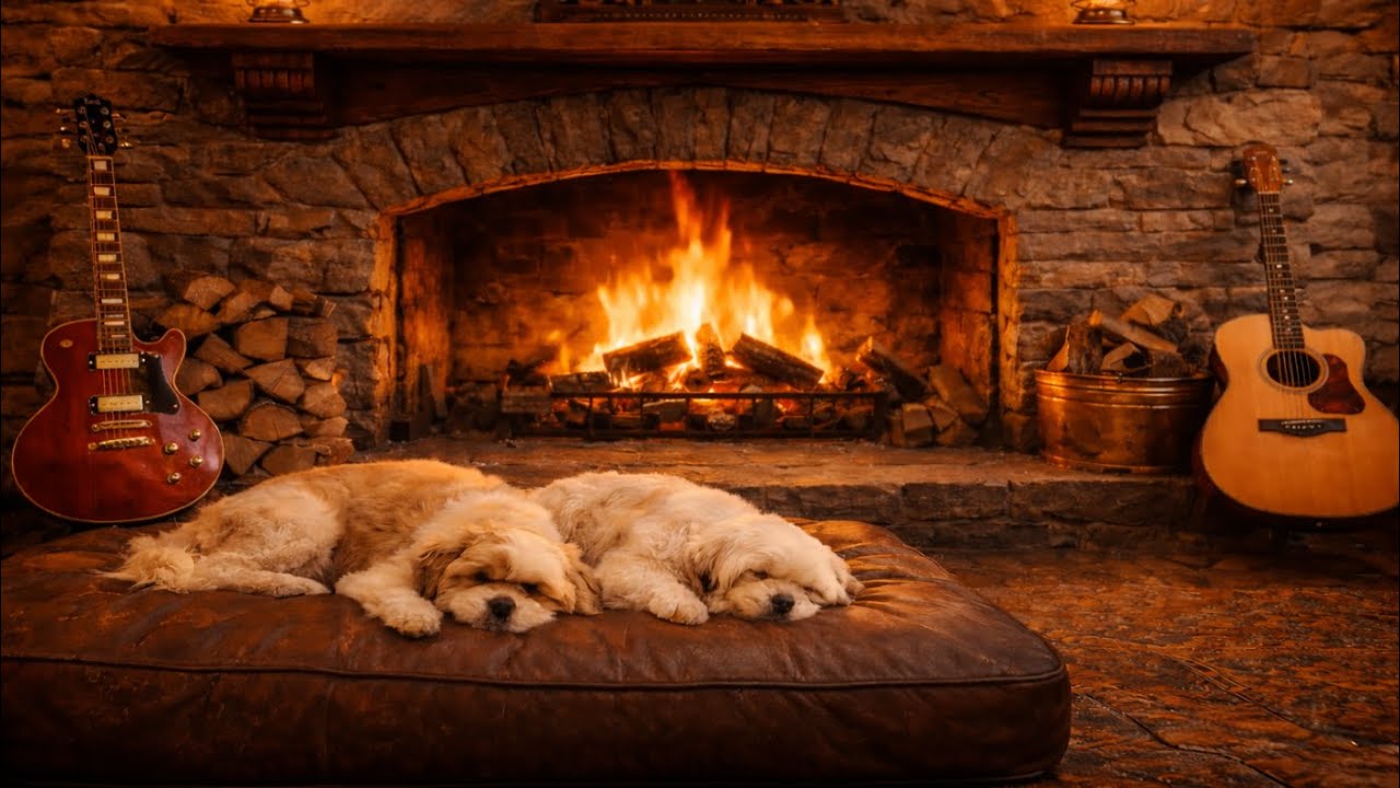 12 Hours Snowy Cabin Fireplace | Cozy Ambience