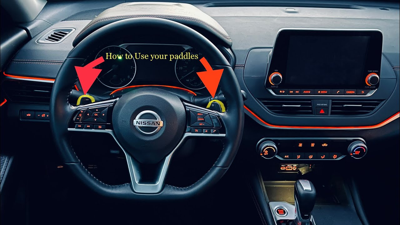 Как использовать подрулевые переключатели передач на Nissan Altima SR 2020 года (трансмиссия CVT)