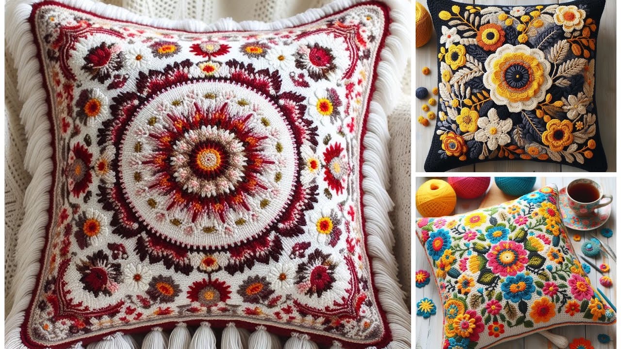 Most Beautiful Crochet knitted cushion designs with wool #crochet #knitting #cushion #design #diy