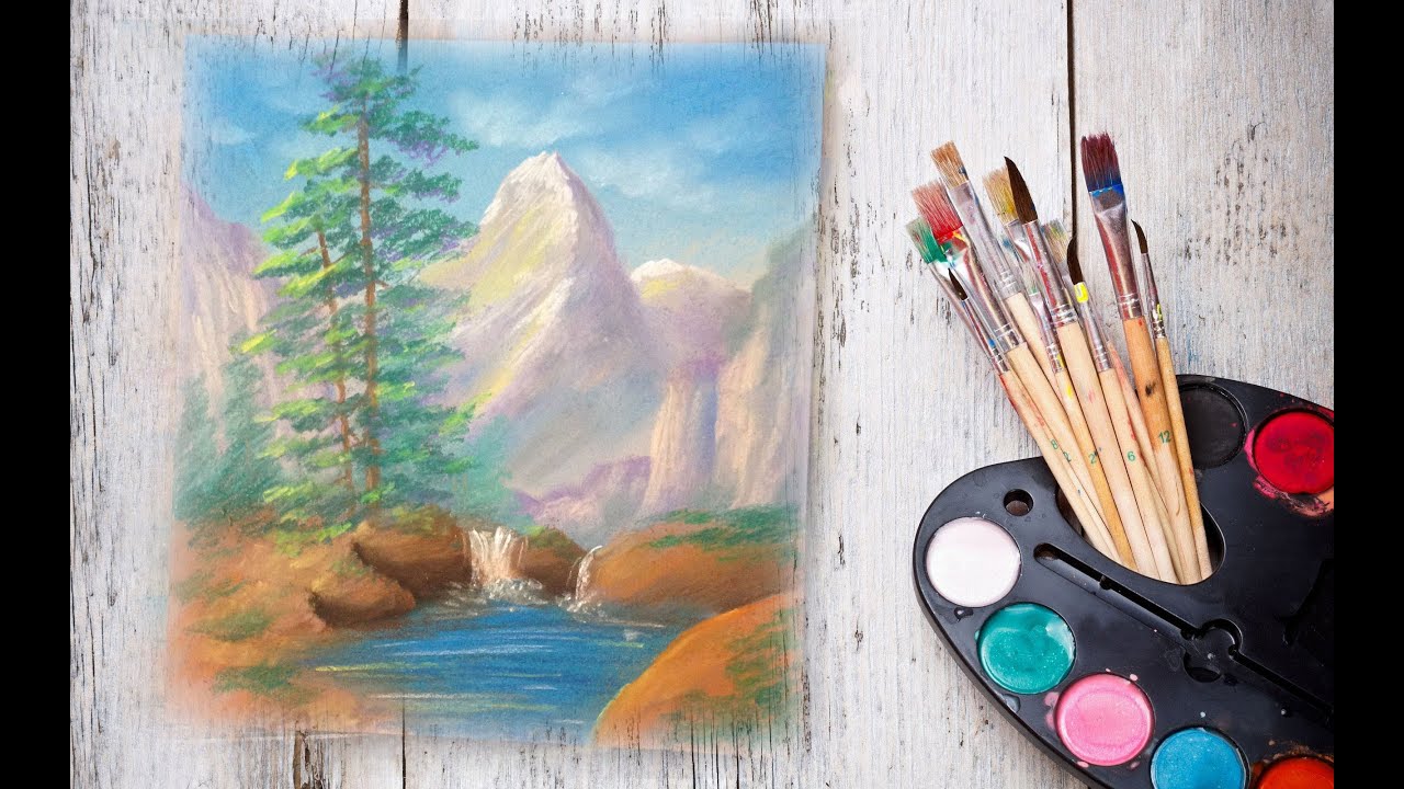 Уроки рисования! Как нарисовать горный пейзаж с рекой Пастелью! #Dari_Art