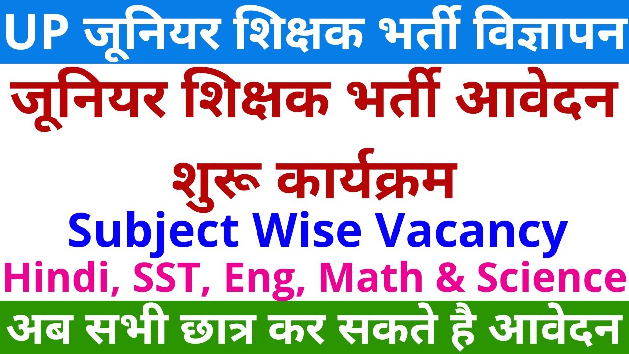 UP जूनियर शिक्षक भर्ती विज्ञापन जारी आवेदन शुरू कार्यक्रम | UP Junior Teacher Vacancy Notification