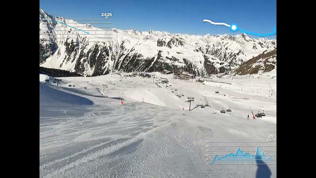 Ischgl, Austria, ski run 11, blue piste for beginners. 