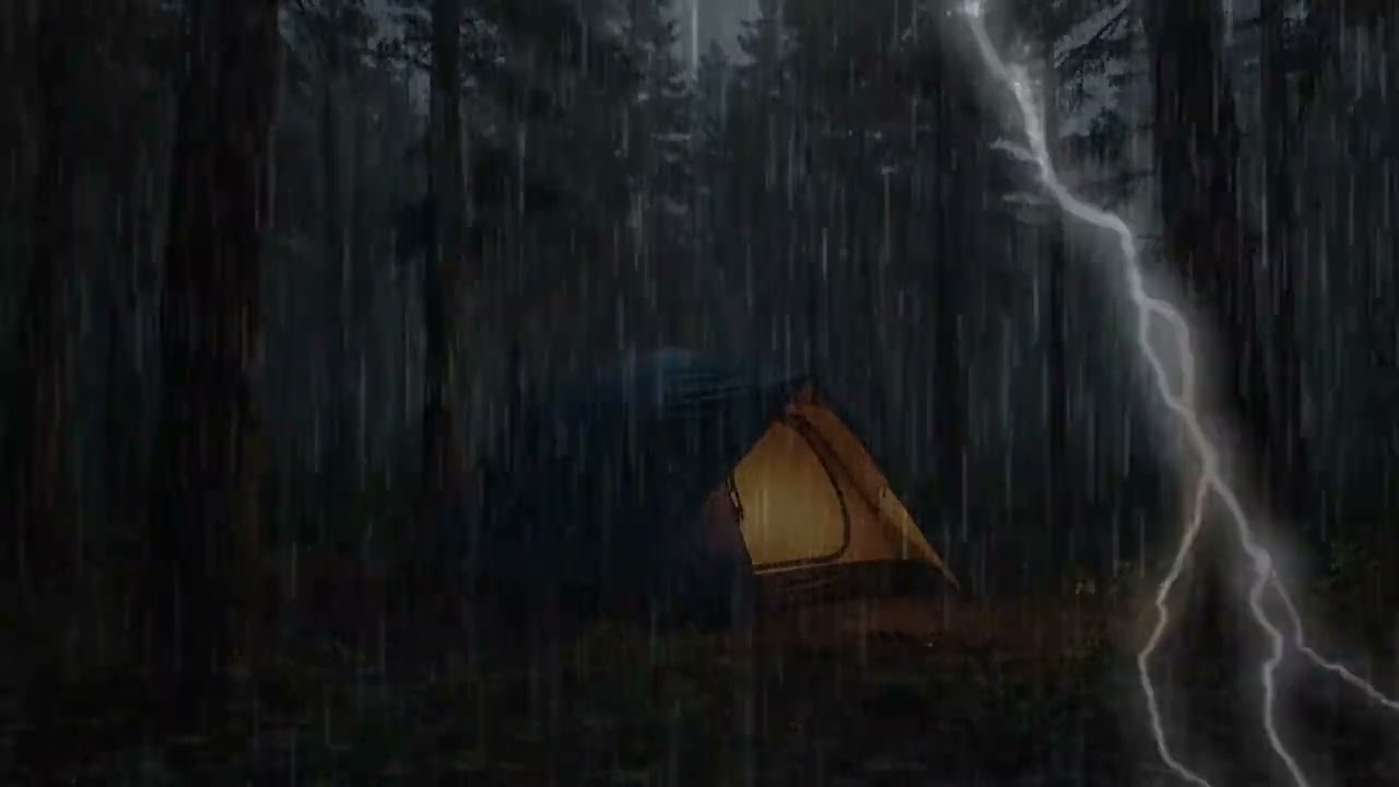 Overnight in a tent | Heavy thunder and rain sounds over the tent