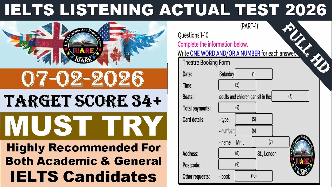 IELTS Listening Actual Test 2026 with Answers | 07.02.2026
