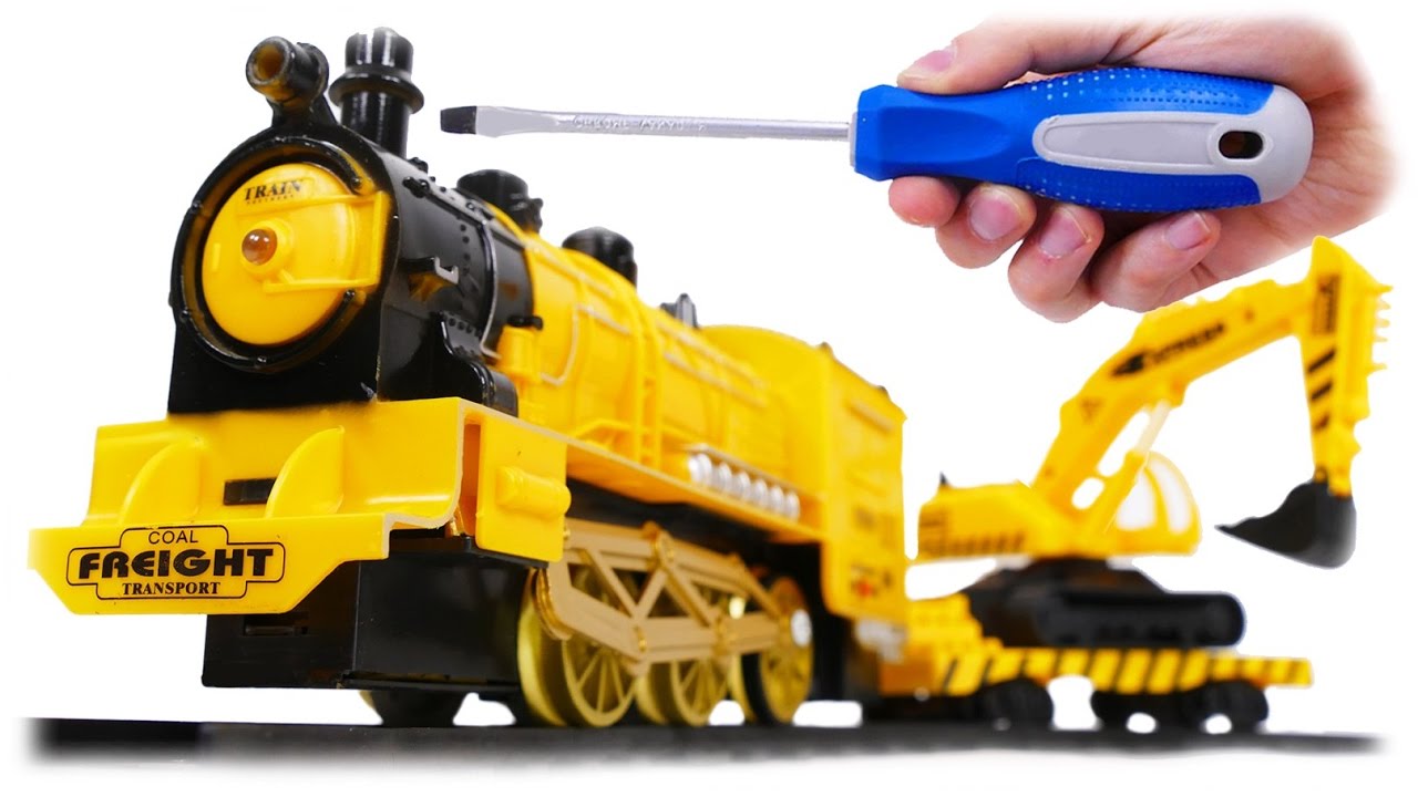 Super Power Construction Yellow Freight Train with Excavator