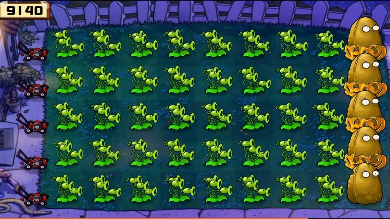 PLANTS VS ZOMBIES SURVIVAL NIGHT BATTLE - 999 THREEPEATER VS 1000 ZOMBIES