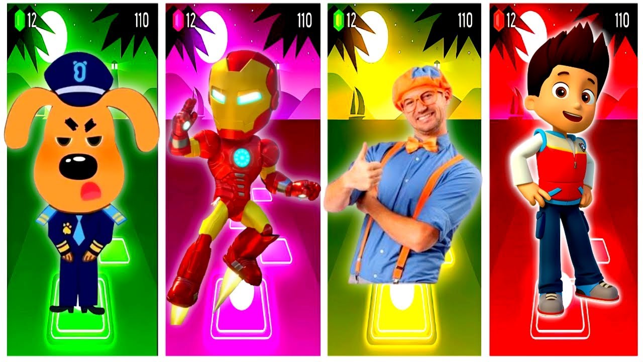Sheriff Labrador🆚Ironman Jr🆚Blippi🆚Paw Patrol Tiles Hop EDM Rush🎶| Who Is Best?#coffindance