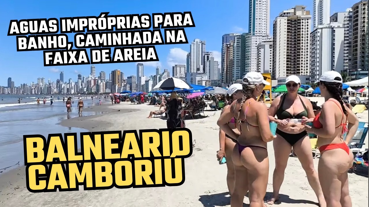Praia central de Balne&aacute;rio Cambori&uacute; visivelmente impr&oacute;pria para banho