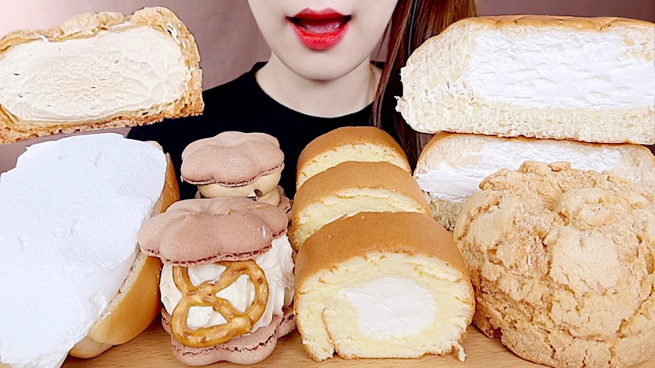 ASMR CONVENIENCE STORE DESSERTS🥨 CREAM READS MUKBANG 편의점 꽃카라멜쿠키슈, 마카롱, 연세우유크림빵 먹방 eating sounds