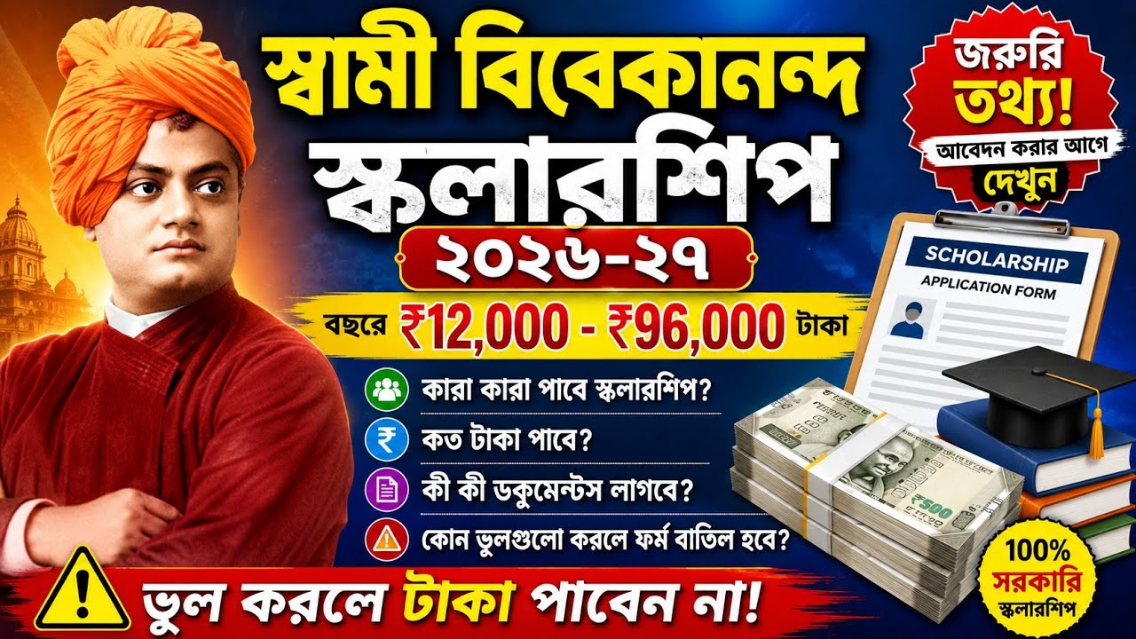Swami Vivekananda Scholarship 2026| Eligibility, Documents, Amount | SVMCM scholarship 2026-27 apply